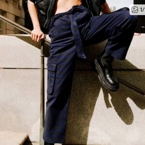 Zara Plaid Blue And Black Cargo Pants